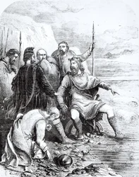 Knud tadelt die Schmeichelei seiner Höflinge, graviert von Pearson